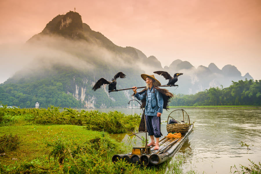 foto de un pescador en Yangshuo, China